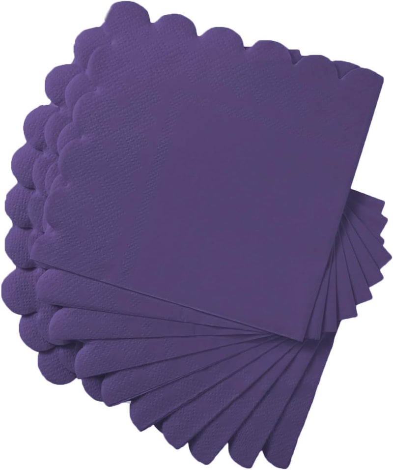 BEFORYOU 200 Pack Cocktail Napkin 2-Ply Scalloped Edged Dessert Napkins Folded 5 x 5 Inches Disposable Napkins for Dinner Wedding Birthday Party Bridal Anniversary Reception Event (Dark Purple) - Image 5